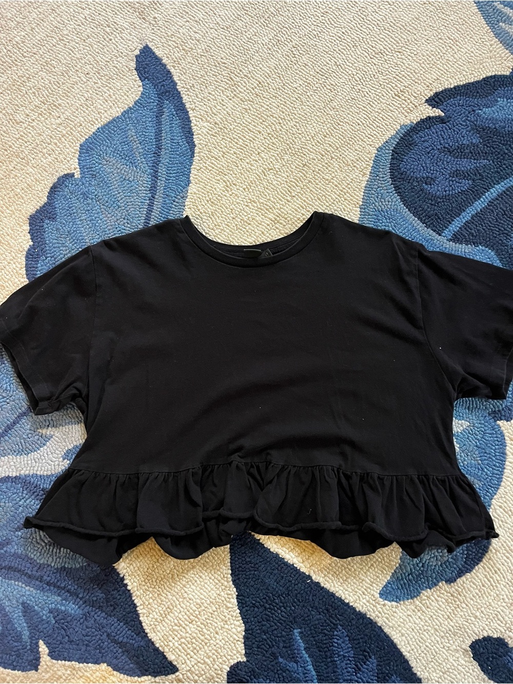 wild fable Black Ruffle-Hem Crop Top